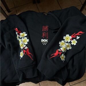 DGK Women's Black Sweater with Red and Yellow Floral Design